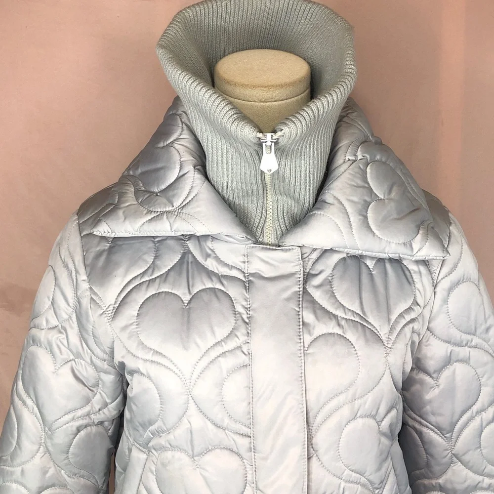 Light Grey Quilted Heart Bomber Jacket Size Medium